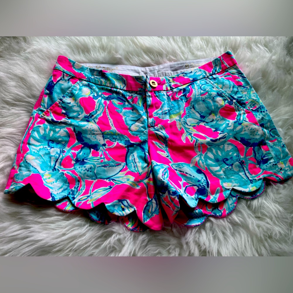 LILLY PULITZER ButterCup Shorts in Pink/Blue Lobsters in Love Print size 8